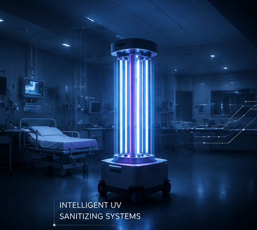 AI-controlled UV sterilization system visualization